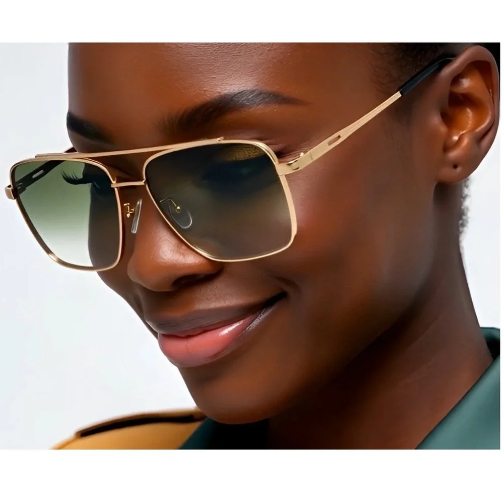 Gold‎ Square Aviator Sunglasses Gradient Lenses Rimless Women's Fashion Lentes